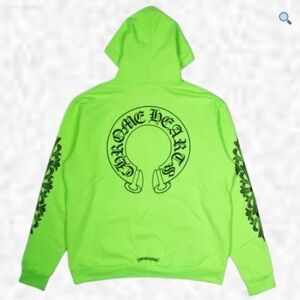 Chrome Hearts Ultra Neon Green Hoodie with Black Horseshoe Logo